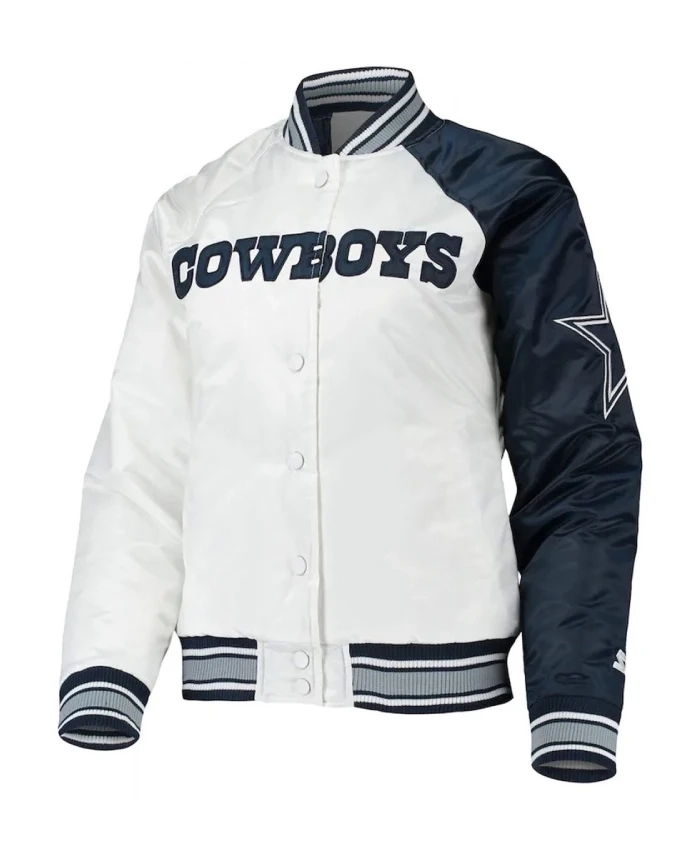 Starter Dallas Cowboys Endzone White and Blue Satin Jacket