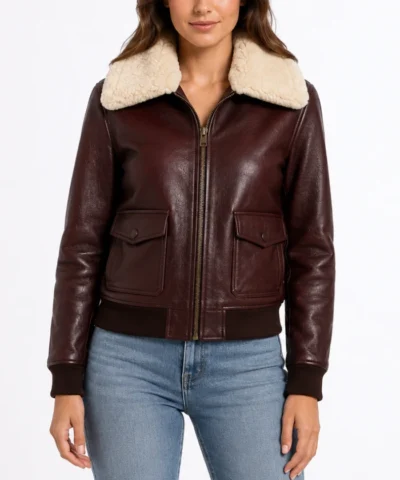 Shop Stella G-1 Maroon Leather Bomber Jacket