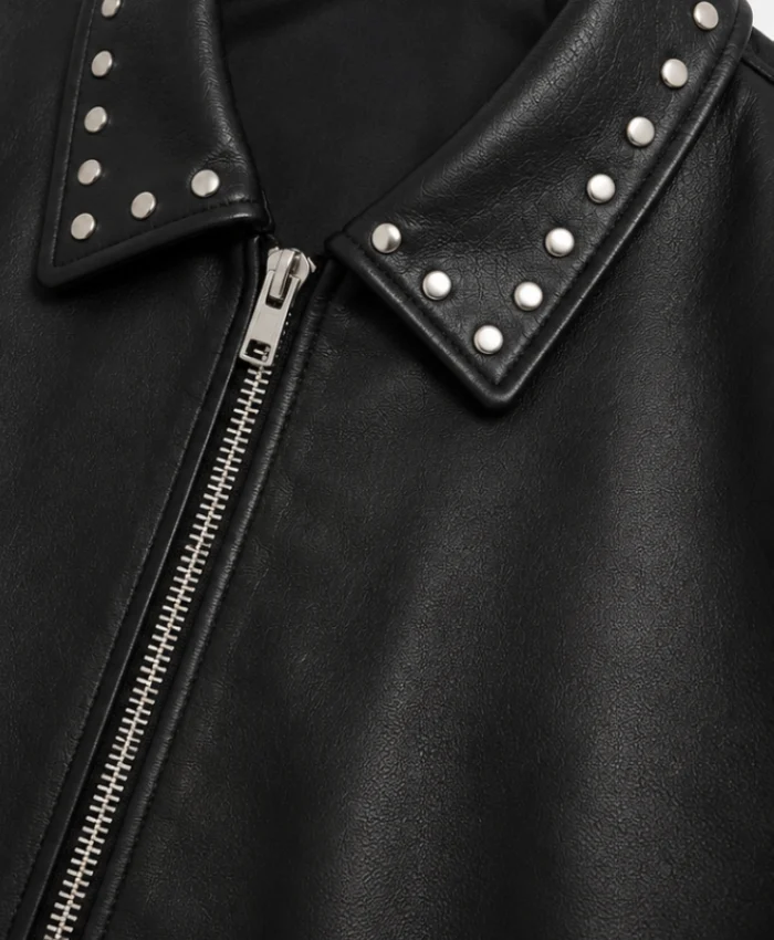 Studded Mens Black Sleeves Bomber Leather Jacket