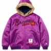 Supreme x Atlanta Braves Purple Satin Hooded Jacket