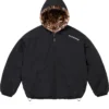 Supreme x Mens Faux Fur Reversible Black Hooded Track Jacket