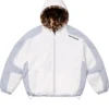 Supreme x Mens Faux Fur Reversible White Hooded Track Jacket
