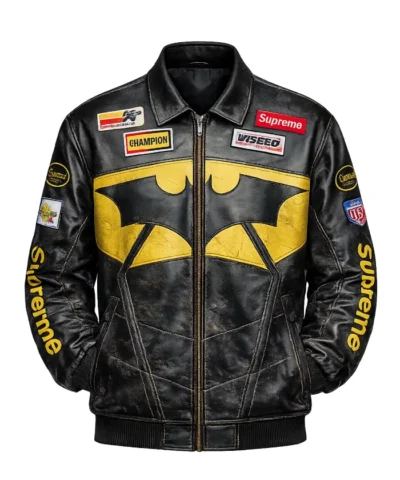 Supreme x The Batman Gotham City Black Leather Jacket