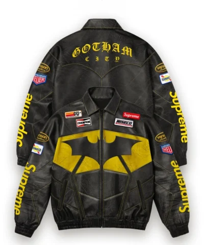Supreme x The Batman Gotham City Black Leather Jacket For Men and Women