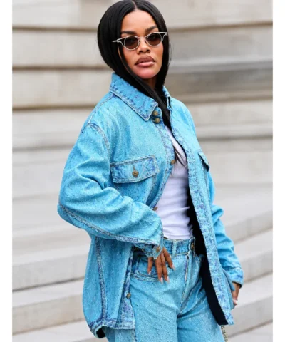 Teyana Taylor Paris Fashion Week 20262027 Oversized Blue Jacket