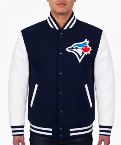 Toronto Blue Jays Logo Navy and White Wool Varsity Jacket