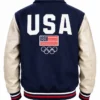 USA Olympics Team Beige And Blue Varsity Bomber Jacket For Sale