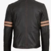 Vintage Brown Biker Jacket with Dual Racing Stripes On Sale