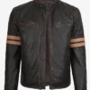 Vintage Brown Leather Jacket with Dual Racing Stripes On Sale