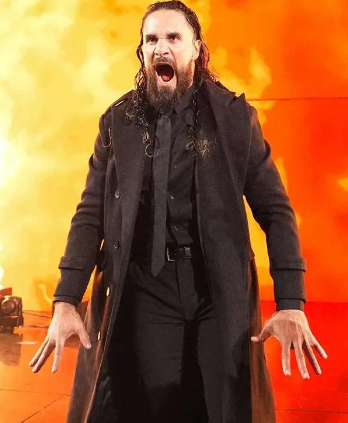 WWE Monday Night RAW 2026 Seth Rollins Black Wool Trench Coat