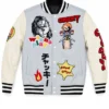 Wanna Play Chucky Good Guys Grey and White Varsity Jacket