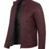 Washed Maroon Cafe Racer Leather Jacket