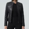 Womens Black Lambskin Leather Biker Style Jacket