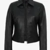 Womens Classic Black Harrington Real Leather Jacket On Sale