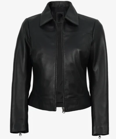 Womens Classic Black Harrington Real Leather Jacket On Sale