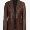 Womens Cognac Two Button Waxed Leather Blazer