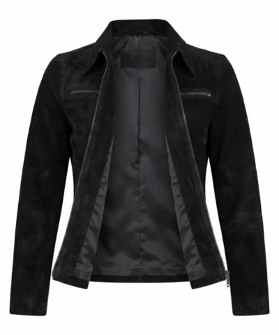Womens Suede Leather Black Harrington Jacket