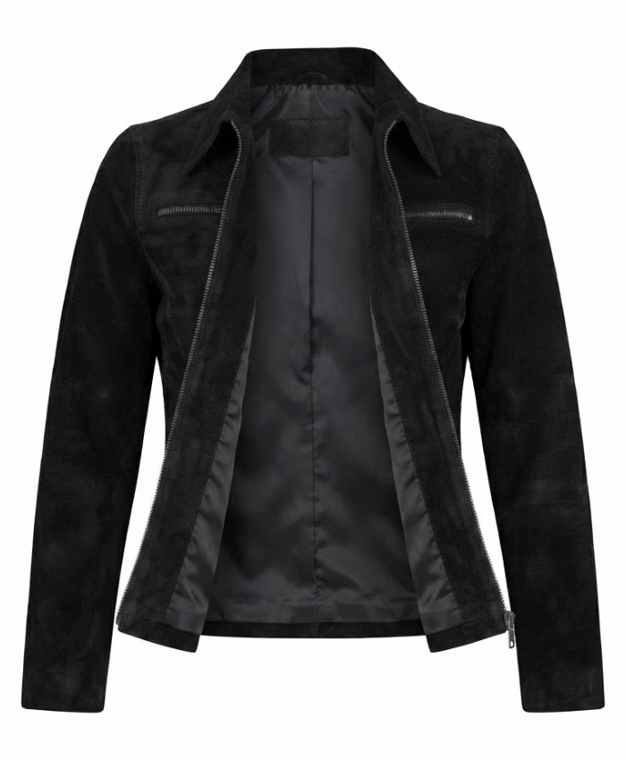 Womens Suede Leather Black Harrington Jacket