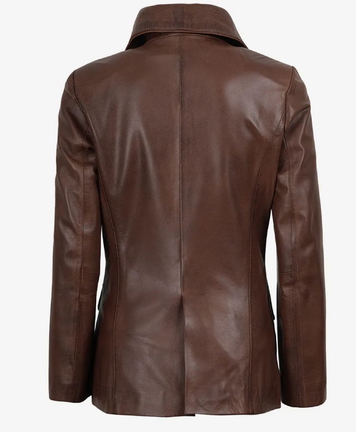 Womens Two Button Waxed Leather Blazer