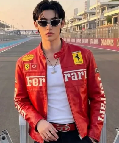 Wonho Formula 1 Grand Prix Qatar 2025 Red Ferrari Leather Jacket
