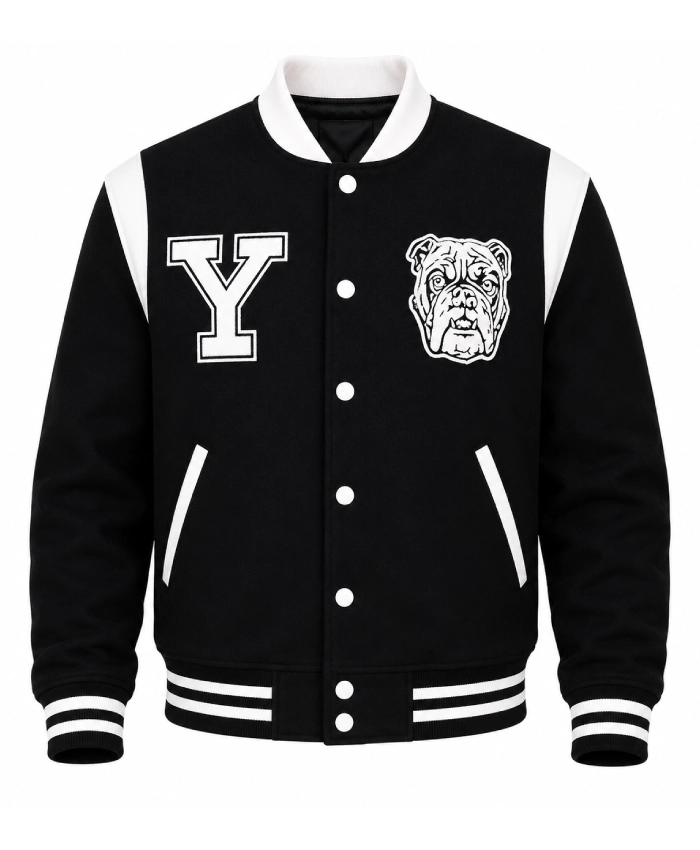 Yale University Black Full Snap Wool Varsity Jacket