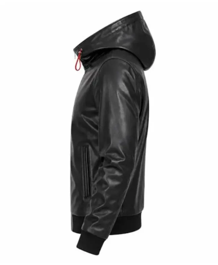 Yuji Itadori Black Leather Hooded Jacket