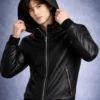 Yuji Itadori Black Leather Hooded Jacket For Sale