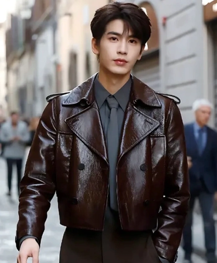 Zhang Linghe Gucci Cruise 2026 Brown Leather Jacket