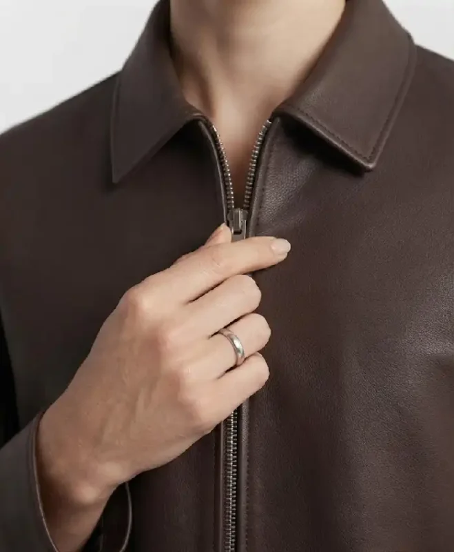 Shop Now Classic Harrington Brown Leather Jacket For Women